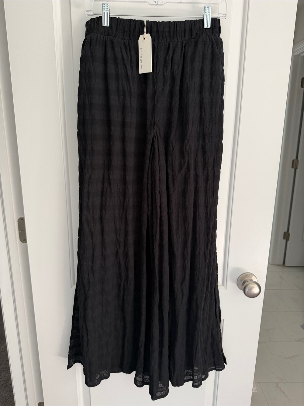 Women's Black Textured Slit Pants